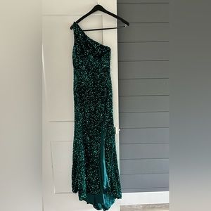 One Shoulder Sequin Dress Long Mermaid Slit Glitter Backless Evening Party Gown